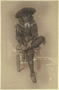 Garçon assis en costume historique, tiré de la « Préparation au bal costumé » - Otto Scholderer
