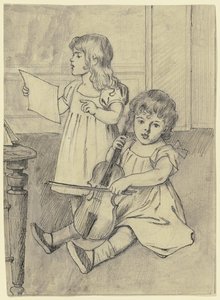 Deux enfants faisant de la musique - Otto Scholderer