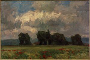 Paysage sombre avec des peupliers et des coquelicots - Otto Ubbelohde