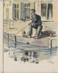 Homme pêchant sur un canal à Maarssen - Otto Verhagen (I)