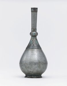 Bouteille en zinc montée en argent incrustée de turquoise ottomane - Ottoman School