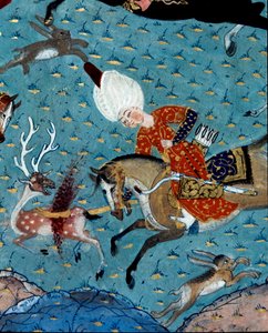 Représentation des courtisans du sultan Murad II (Murat) (1404-1451) chassant le cerf et le lièvre (détail) - Ottoman School