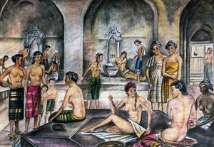 Bain turc, aquarelle - Ottoman School