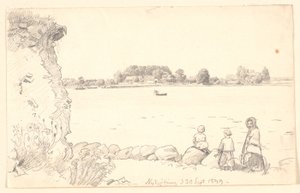 Une dame et deux enfants à Guldborg Sund. Nykøbing Falster. - P.C. Skovgaard