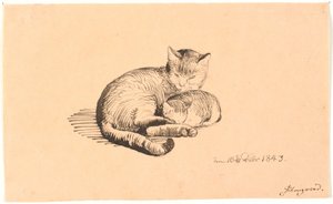 Chat couché avec son chaton - P.C. Skovgaard