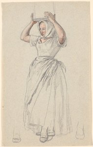 Jeune paysanne debout avec un pot de lait sur la tête - P.C. Skovgaard