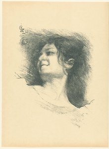 Tête de femme riant - P. Lapierre