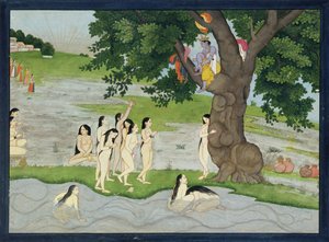Krishna vole les vêtements des Gopies, du Bhagavata Purana, Kangra, Himachal Pradesh, 1780 - Pahari School