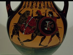Amphore à figures noires attiques décorée d