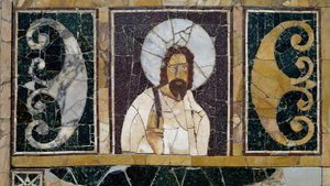 Marbre incrusté représentant le visage du Christ, artefact de Rome, Italie, période paléochrétienne - Paleo Christian