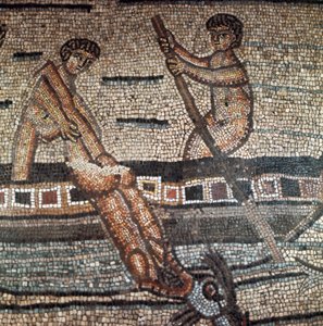 Scène de la vie de Jonas représentée avalée par un poisson (détail)