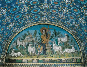 Le Bon Pasteur, mosaïque du tympan au-dessus de la porte d
