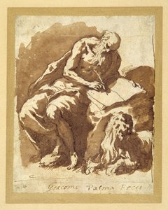Saint Jérôme assis sur un rocher, écrivant