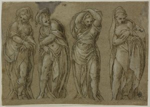 Quatre figures féminines drapées debout - Paolo Farinati