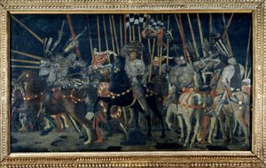 La contre-attaque de Micheletto da Cotignola (La bataille de San Romano). Deuxième épisode illustrant la contre-attaque de Micheletto da Cotignola. Peinture de Paolo di Dono dit Paolo Uccello (1397-1475) - Paolo Uccello
