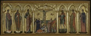 Saint Stratonicus, Saint Hermolaus, Saint Matthieu, Saint Christophe, Sainte Thècle et Saint Abundius, Polyptyque de la Crucifixion avec Saints - Paolo Veneziano