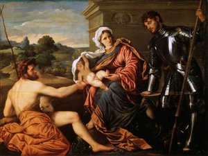 Madone et Enfant, Saint Jean-Baptiste et Saint Georges, début des années 1530 - Paris Bordone