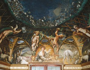 Cérès assistant à des événements entourée de chiens de chasse et de chérubins, tirée du Mythe de Diane et Actéon - Parmigianino