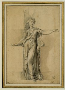 Une canephore. Encre brune, pierre noir, gouache sur papier beige ... - Parmigianino (1503-40)