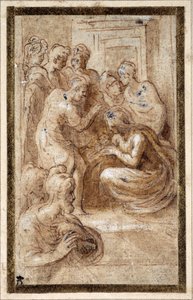 Adoration de la Sainte Famille dans un intérieur - Parmigianino 
