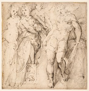 Quatre études de figures (recto) - Parmigianino