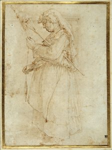 Vieille femme avec un fuseau, debout devant une cheminée - Parmigianino