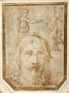 Autoportrait, imposé sur des études préliminaires pour deux canephores de la Steccata - Parmigianino