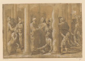 Saints Pierre et Jean guérissant un infirme - Parmigianino (attributed to)