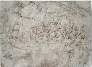 Deux dessins de navires verso, années 1410 - Parri Spinelli
