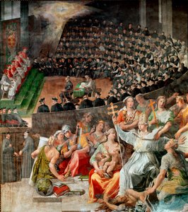 Le Concile de Trente en 1545 et 1563. Fresque de Pasquale Cati. 1588-1589. Église Santa Maria in Trastevere, Rome