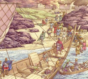Un raid viking (gouache sur papier) - Pat (1907-95) Nicolle