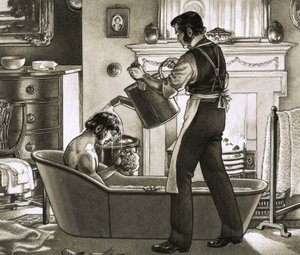 Un homme baigné par son valet - Pat (1907-95) Nicolle