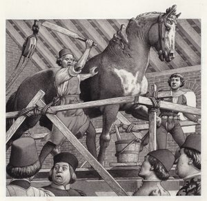 Andrea Verrocchio casse la tête de sa statue de cheval (gouache sur papier) - Pat (1907-95) Nicolle
