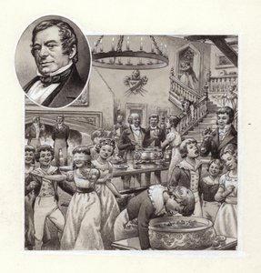 Fêtes de Noël chez un squre anglais (gouache sur papier)