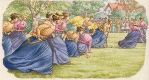 Le hockey, tel que pratiqué par les femmes en jupes longues (gouache sur papier)