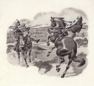 Chevaliers à la bataille de Poitiers (gouache sur papier)