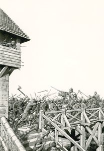 Conquête normande : troupes remontant la Tamise (gouache sur papier)
