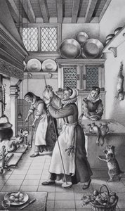 Cuisine du XVIe siècle (gouache sur papier) - Pat (1907-95) Nicolle