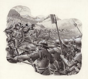 Infanterie suisse au XVe siècle (gouache sur papier)