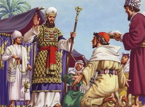 Les trois rois mages demandant à Hérode "Où est l