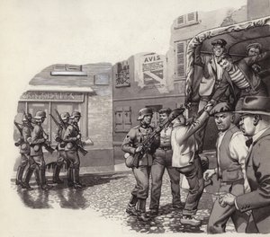 Soldat allemand aidant des prisonniers à s