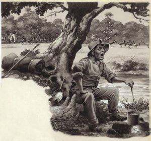 A Jolly Swagman (gouache sur papier) - Pat (1907-95) Nicolle