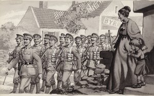 Soldats britanniques en marche (gouache sur papier)