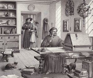 Cosimo Medici assis dans sa maison de Florence (gouache sur papier) - Pat (1907-95) Nicolle