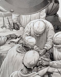 La chirurgie cardiaque, dont les pionniers sont des hommes comme le professeur Christiaan Barnard (gouache sur papier) - Pat (1907 95) Nicolle