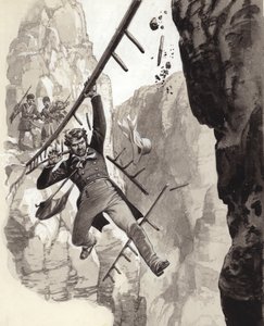 Henry Creswicke Rawlinson à Behistun (gouache sur papier)