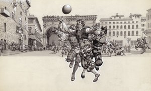 Jouer au football à Florence (gouache sur papier)