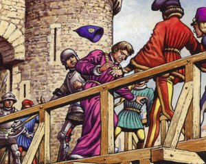 Le Dauphin rencontre Jean sans Peur, duc de Bourgogne, sur le pont de la Seine (gouache sur papier)