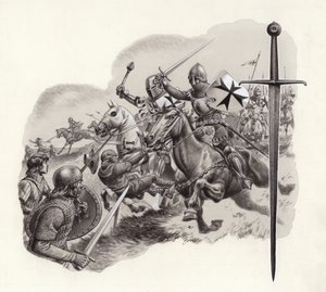 Les chevaliers teutoniques (gouache sur papier) - Pat (1907-95) Nicolle