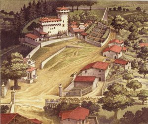 La villa fortifiée de la famille Médicis à Trebbio (gouache sur papier)